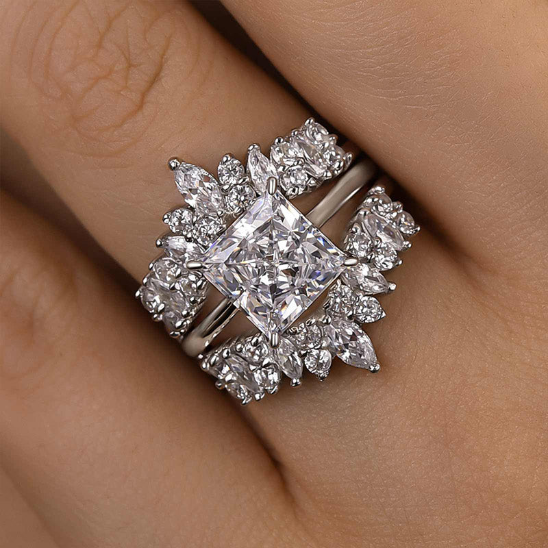 Ahabobo Vintage Square Princess Cut Insert Ring Set For Women