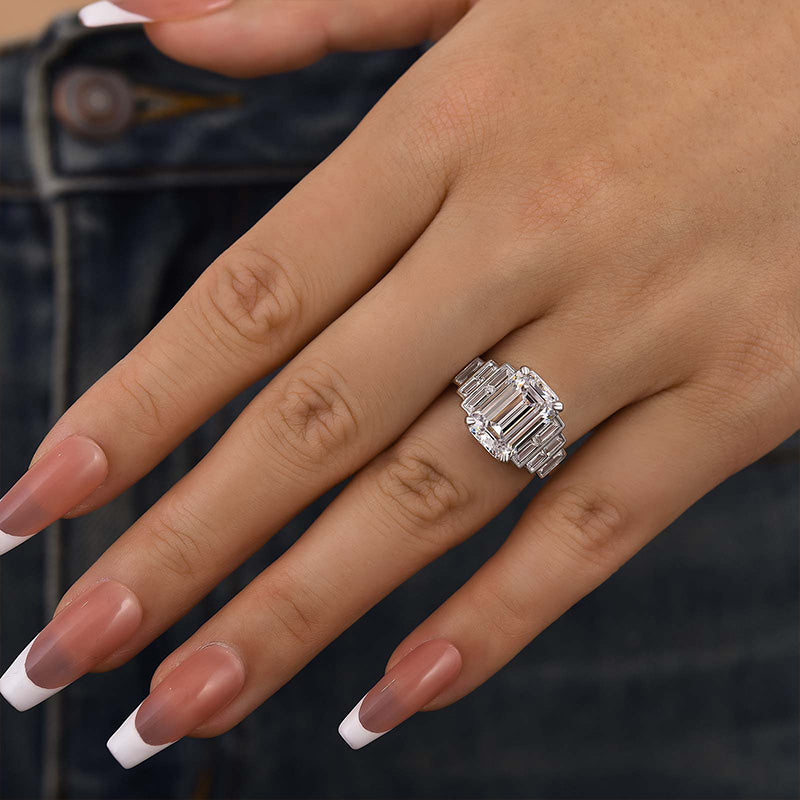 Ahabobo Unique 5.0Ct Emerald Cut Engagement Ring