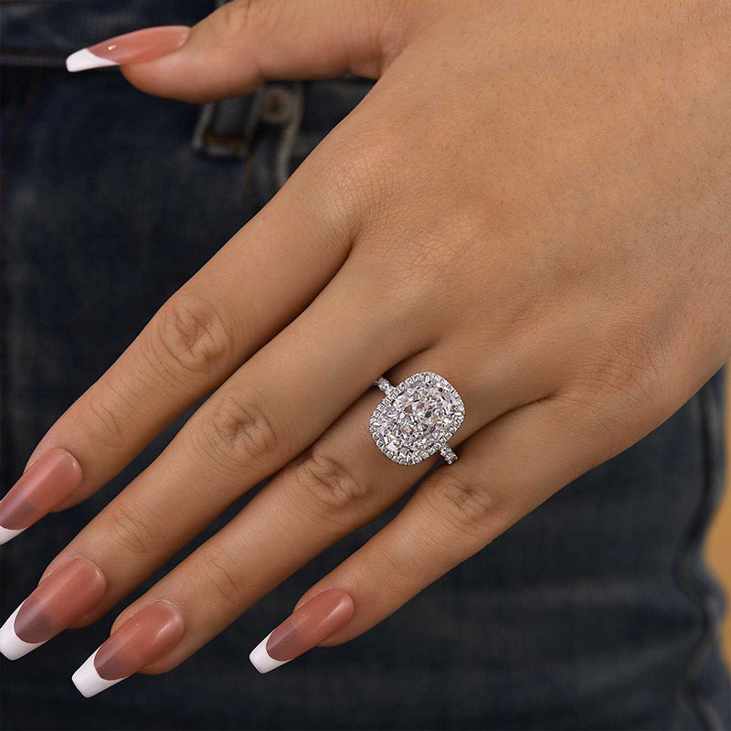 Ahabobo Gorgeous Halo 9.0Ct Elongated Cushion Cut Engagement Ring