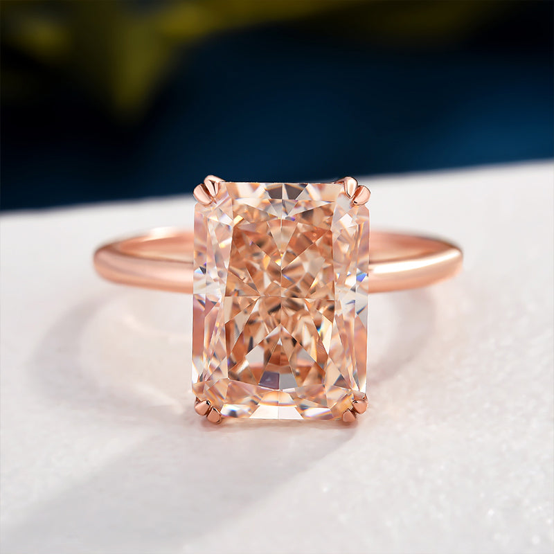 Rose Gold Light Champagne Radiant Cut Simulated Diamond Engagement Ring