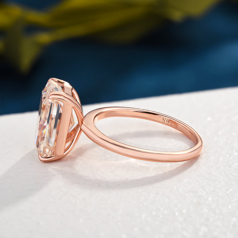 Rose Gold Light Champagne Radiant Cut Simulated Diamond Engagement Ring
