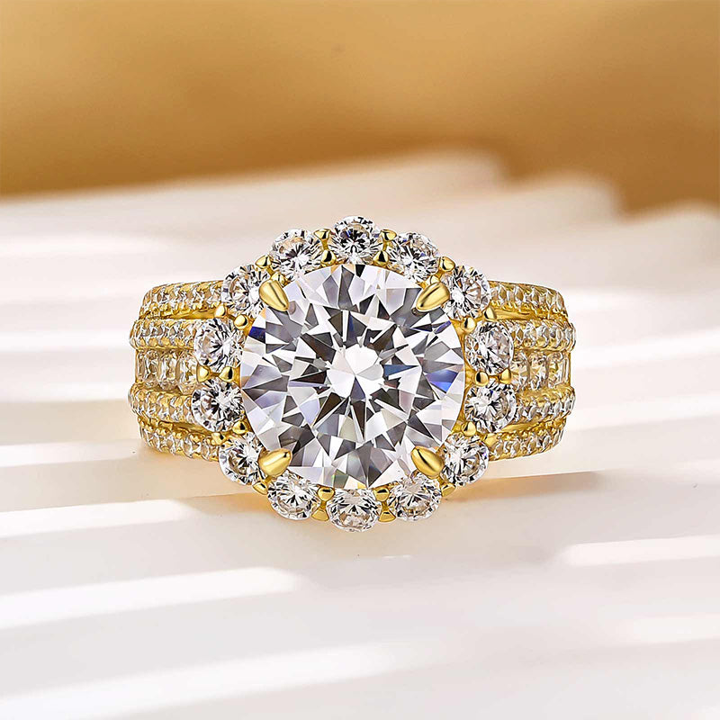 Ahabobo Unique Halo Design Round Cut Engagement Ring In Sterling Silver