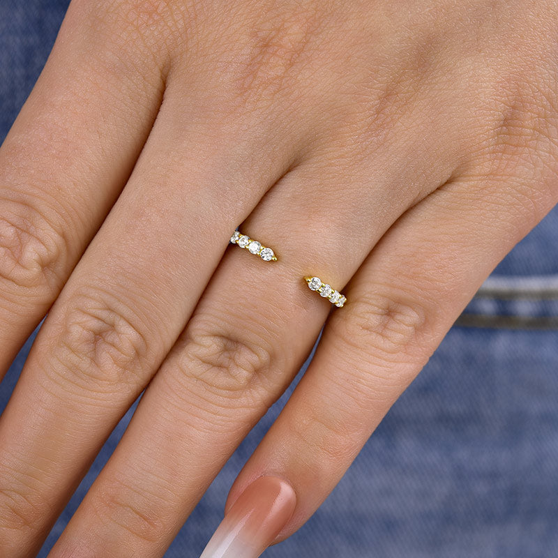 Unique Yellow Gold Open Wedding Band In Sterling Silver