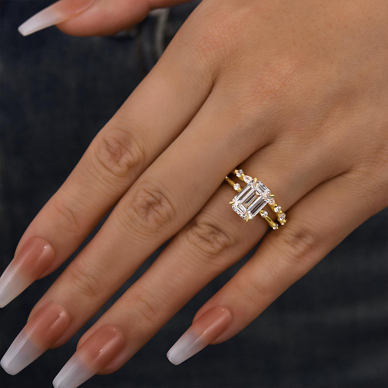 Ahabobo Unique Emerald Cut Ring Set For Women