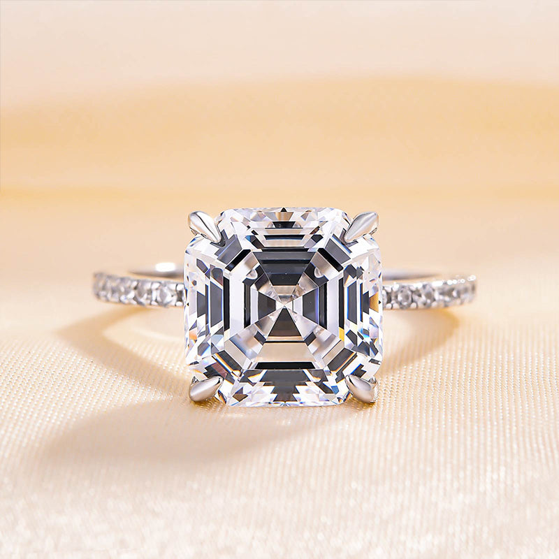 Elegant Asscher Cut Women's Engagement Ring In Sterling Silver