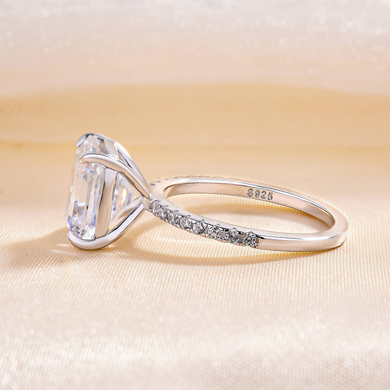 Elegant Asscher Cut Women's Engagement Ring In Sterling Silver