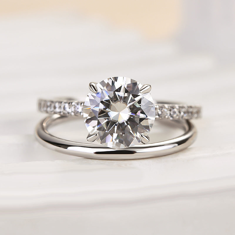 Ahabobo Classic Moissanite 2.0 Carat Round Cut Wedding Ring Set