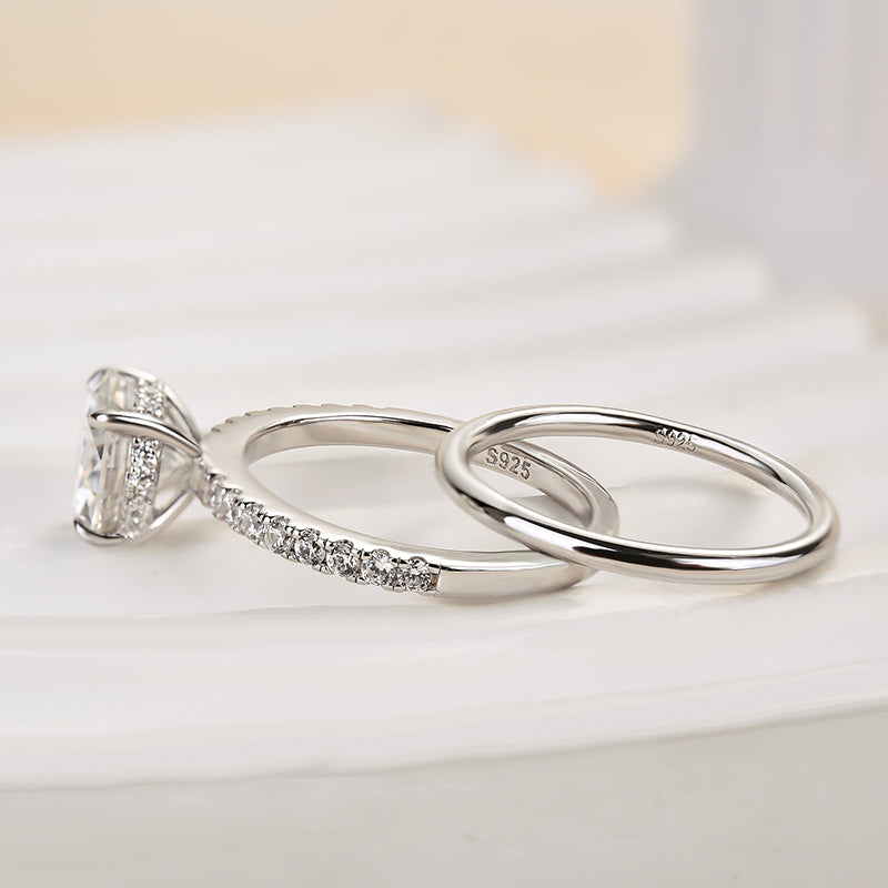Ahabobo Classic Moissanite 2.0 Carat Round Cut Wedding Ring Set