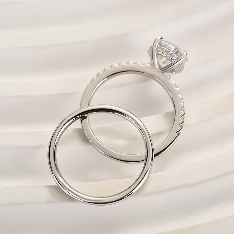 Ahabobo Classic Moissanite 2.0 Carat Round Cut Wedding Ring Set