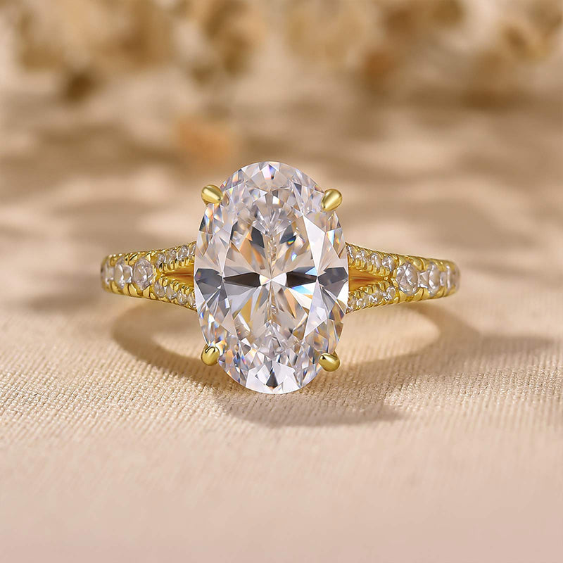 Ahabobo Classic Oval Cut Split Shank Engagement Ring For Women In Sterling Silver