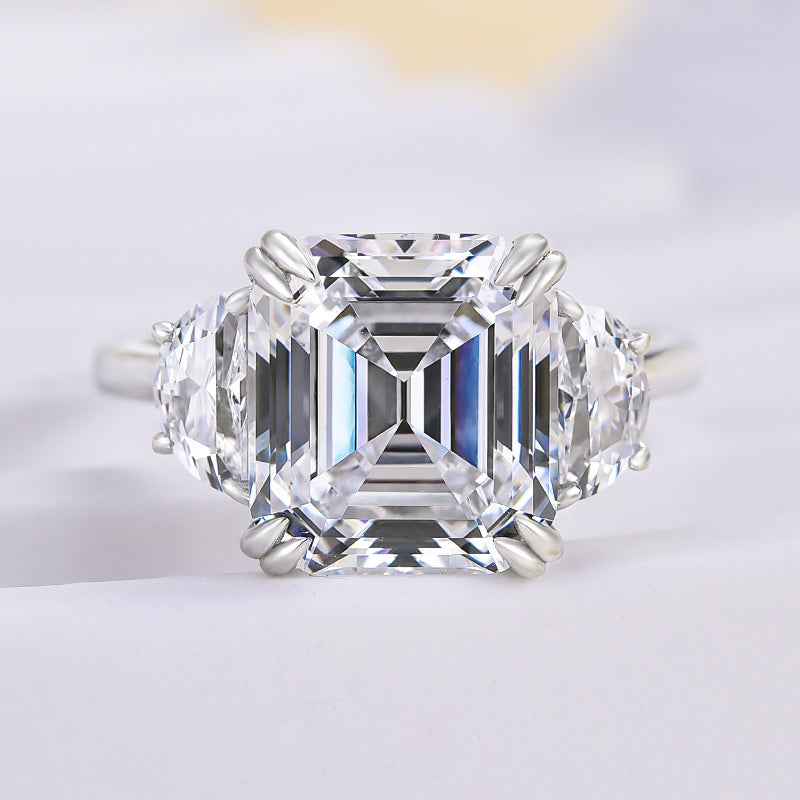 Stunning 4.5 Carat Asscher Cut Three Stone Women's Engagement Ring In Sterling Silver
