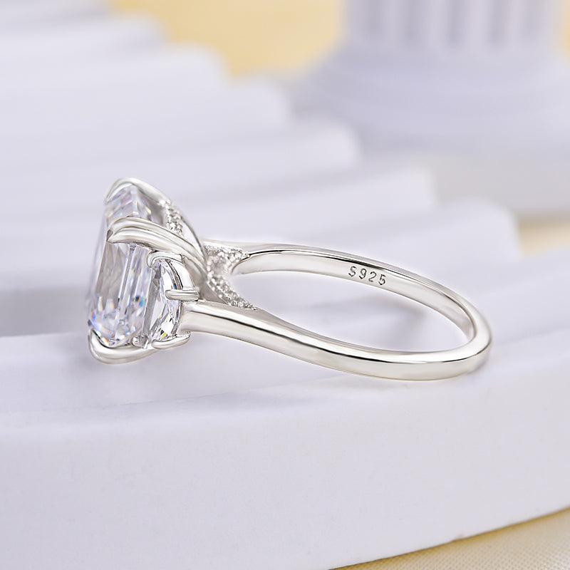 Stunning 4.5 Carat Asscher Cut Three Stone Women's Engagement Ring In Sterling Silver