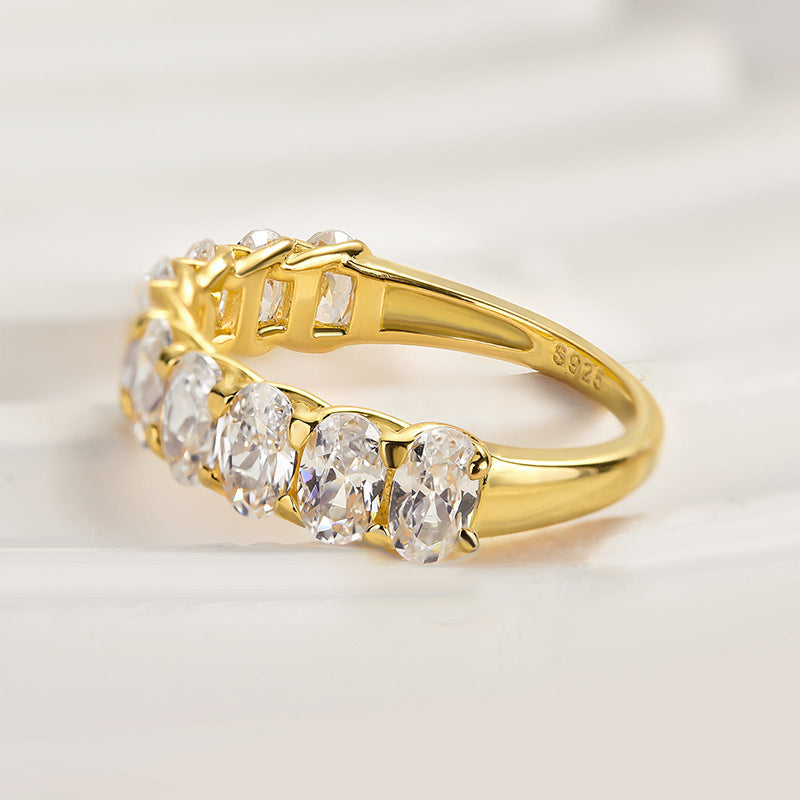 Ahabobo Half Oval Cut Sona Simulated Diamond Wedding Band