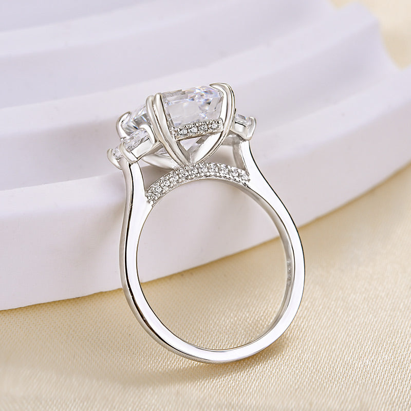 Stunning 4.5 Carat Asscher Cut Three Stone Women's Engagement Ring In Sterling Silver
