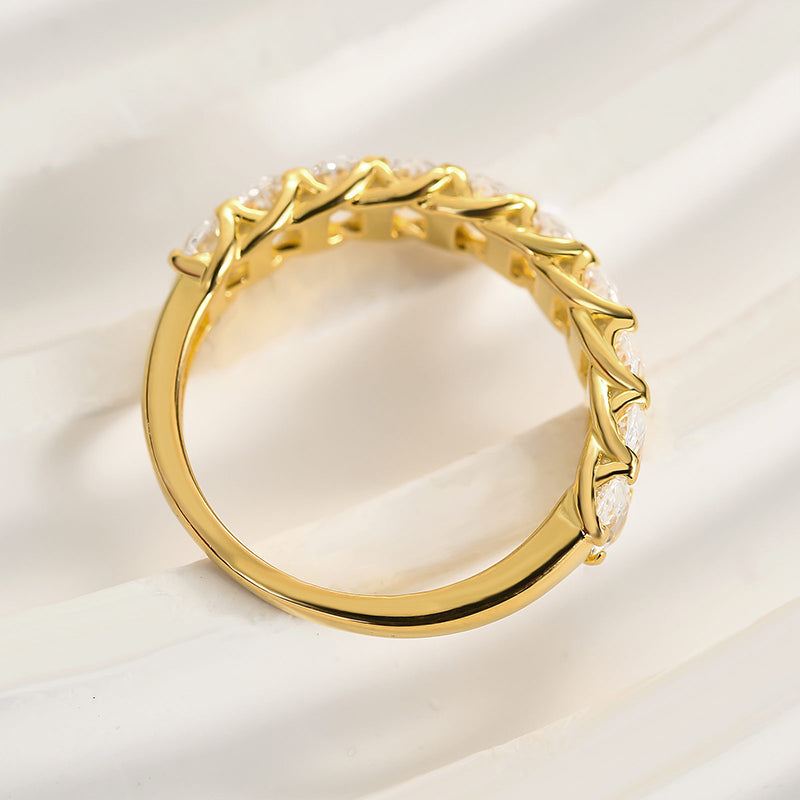 Ahabobo Half Oval Cut Sona Simulated Diamond Wedding Band