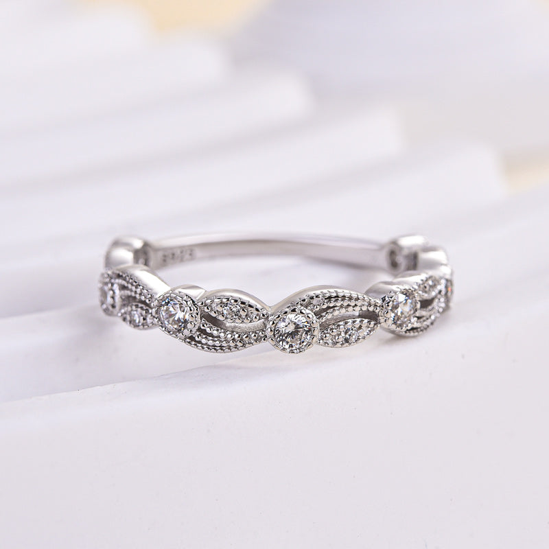 Vintage Leaf & Vine Art Deco Wedding Band In Sterling Silver