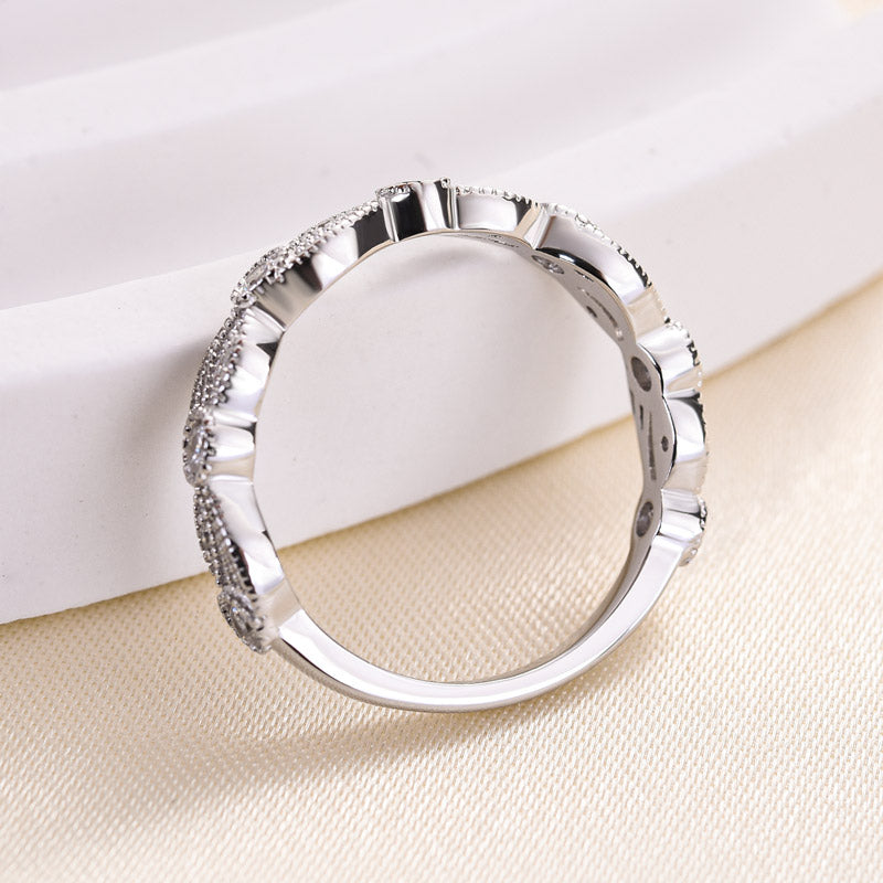 Vintage Leaf & Vine Art Deco Wedding Band In Sterling Silver