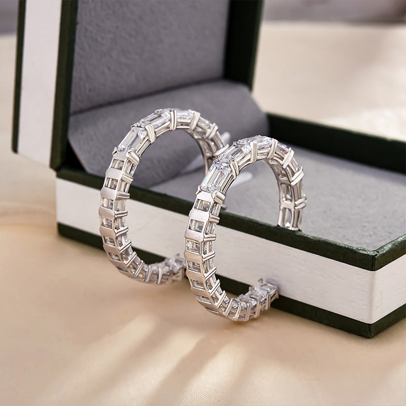 8.0Ct Sparkle Emerald Cut Women's Hoop Earrings In Sterling Silver