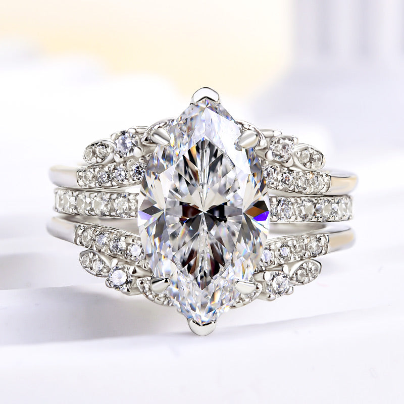 Beautifully Marquise Cut Insert Wedding Ring Set