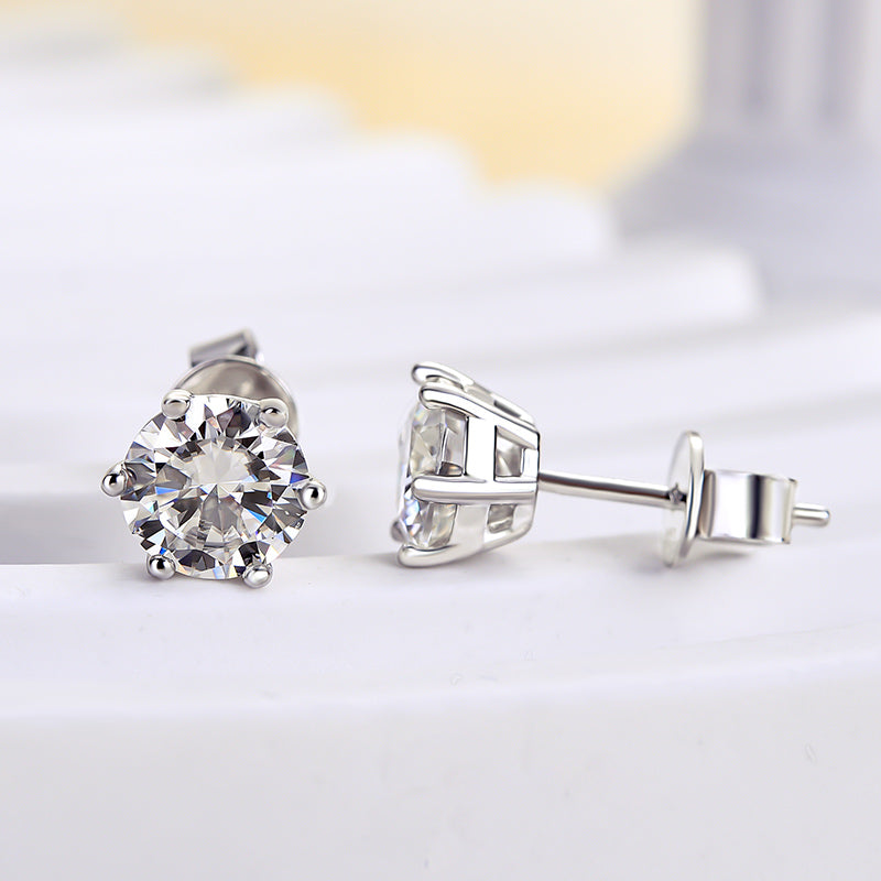 1.0Ct Moissanite Classic 2.0 Carat Round Cut Stud Earrings