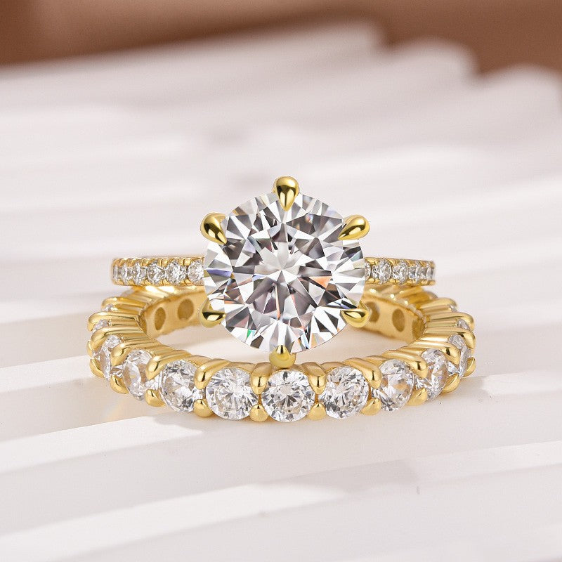 Moissanite 2.0Ct Round Cut Yellow Gold Wedding Ring Set