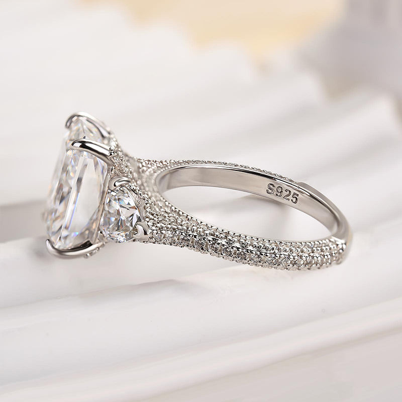 Luxurious Radiant Cut & Heart Cut Three Stone Engagement Ring In Sterling Silver