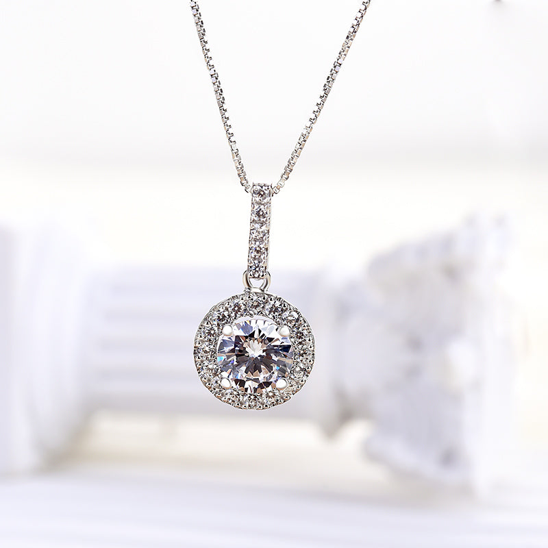 1.0Ct Sterling Silver Classic Round Cut Women's Pendant Necklace