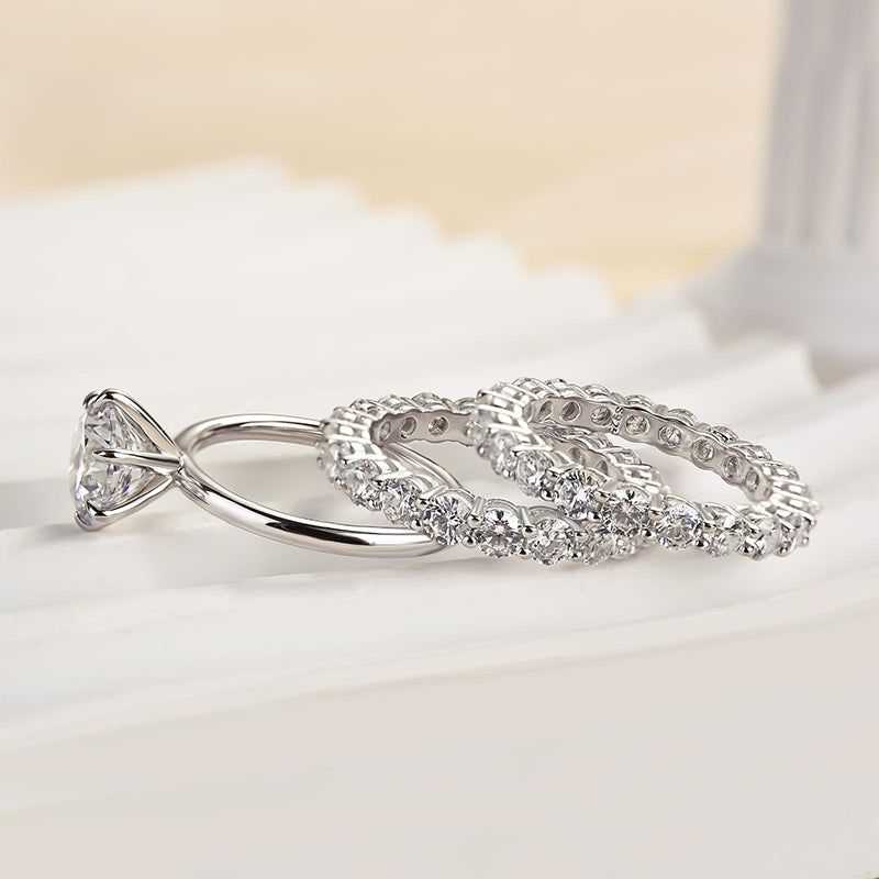 Classic Round Cut 3-Pieces Wedding Set In Sterling Silver