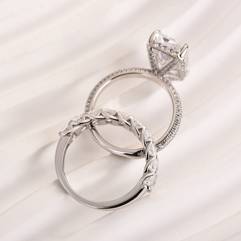 Luxurious 5.0Ct Elongated Radiant Cut Wedding Ring Set Travel Ring with Oval Cut Wedding Band