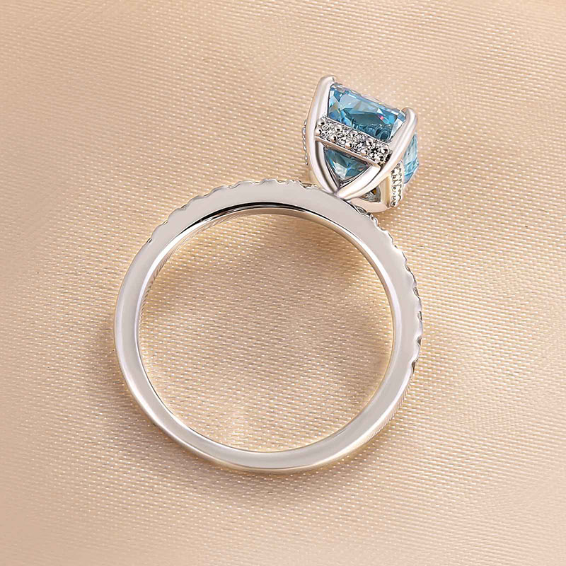 Exclusive Radiant Cut Light Aquamarine Blue Engagement Ring