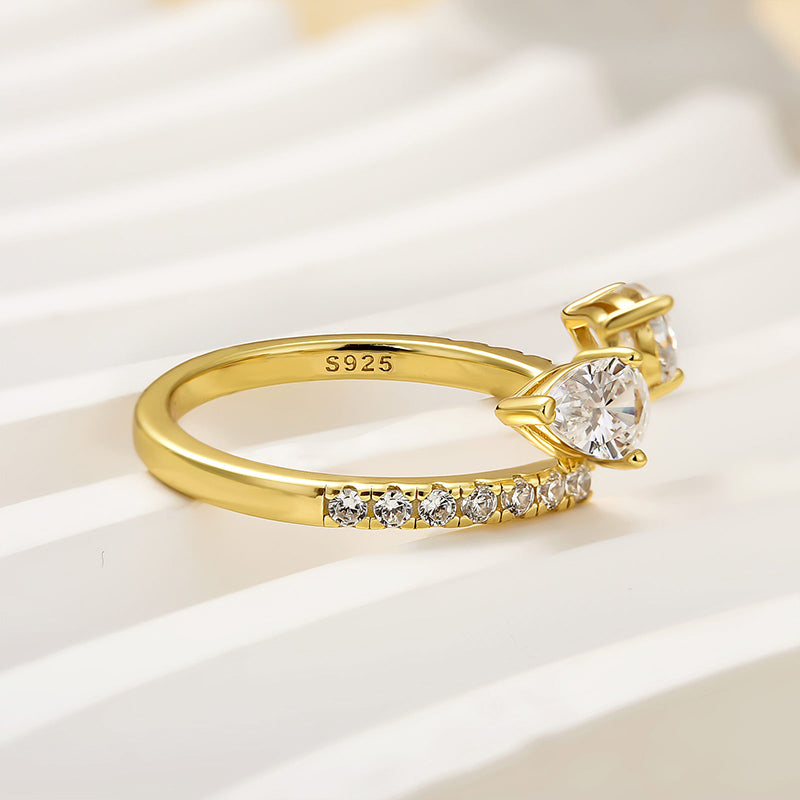 Ahabobo Classic Pear Cut Yellow Gold Open Wedding Band In Sterling Silver