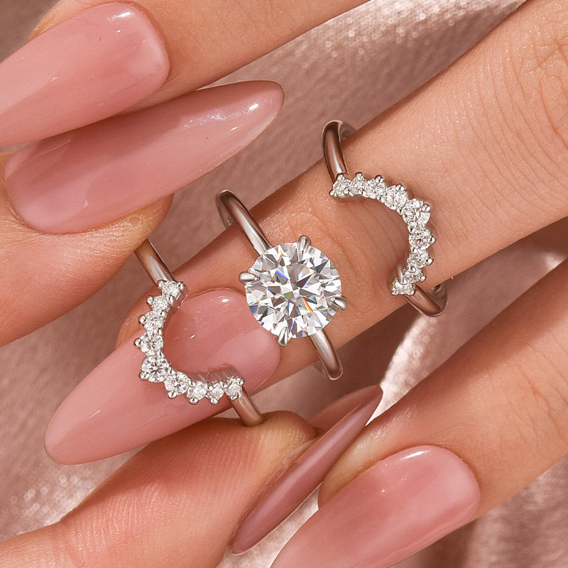 Moissanite 2.0Ct Solitaire Round Cut White Gold Wedding Ring Set