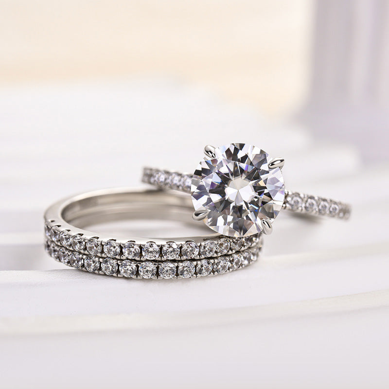 2.0Ct Elegant Round Cut 3PC Wedding Ring Set In Sterling Silver