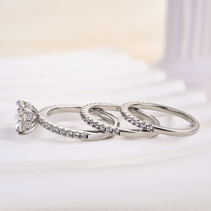2.0Ct Elegant Round Cut 3PC Wedding Ring Set In Sterling Silver