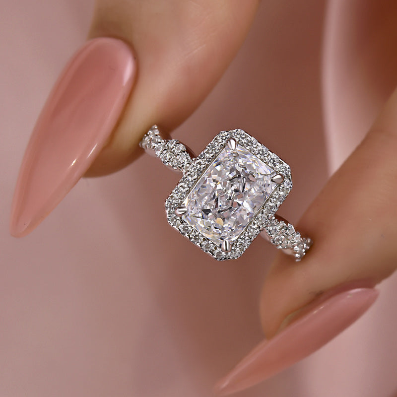 Ahabobo Twist Halo 3.0Ct Radiant Cut Engagement Ring