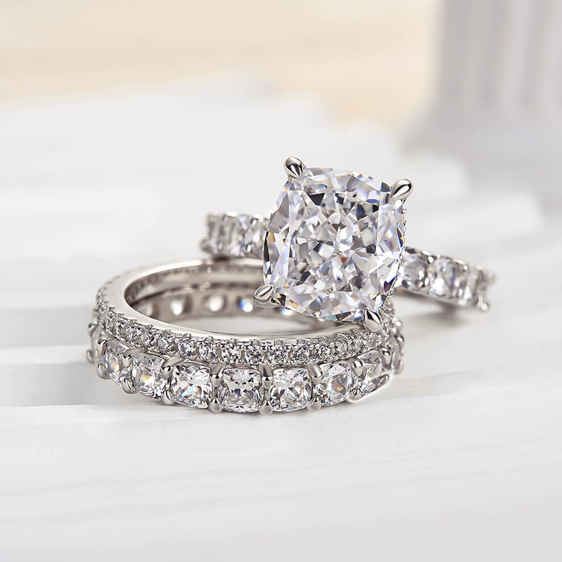 Ahabobo Attractive Crushed Ice Cushion Cut 3PC Wedding Ring Set