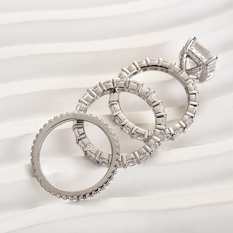 Ahabobo Attractive Crushed Ice Cushion Cut 3PC Wedding Ring Set