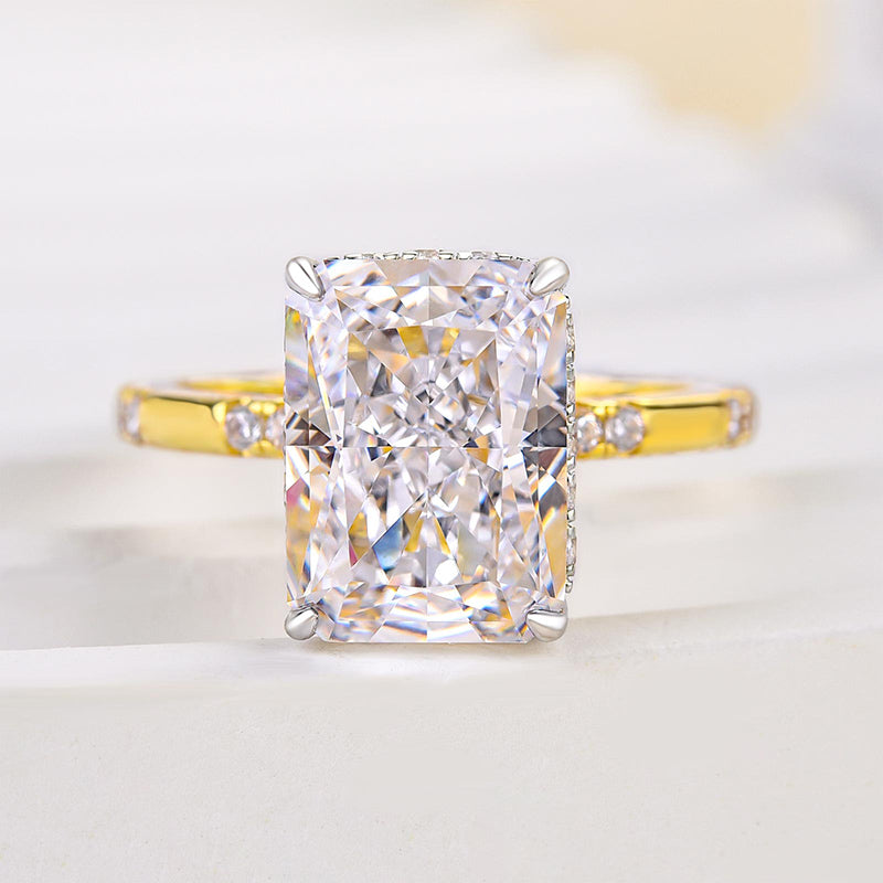 Bright Yellow Gold Crushed Ice Radiant Cut Engagement Ring