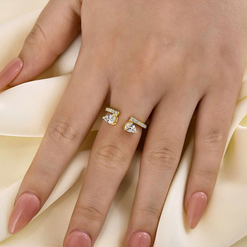 Ahabobo Classic Pear Cut Yellow Gold Open Wedding Band In Sterling Silver