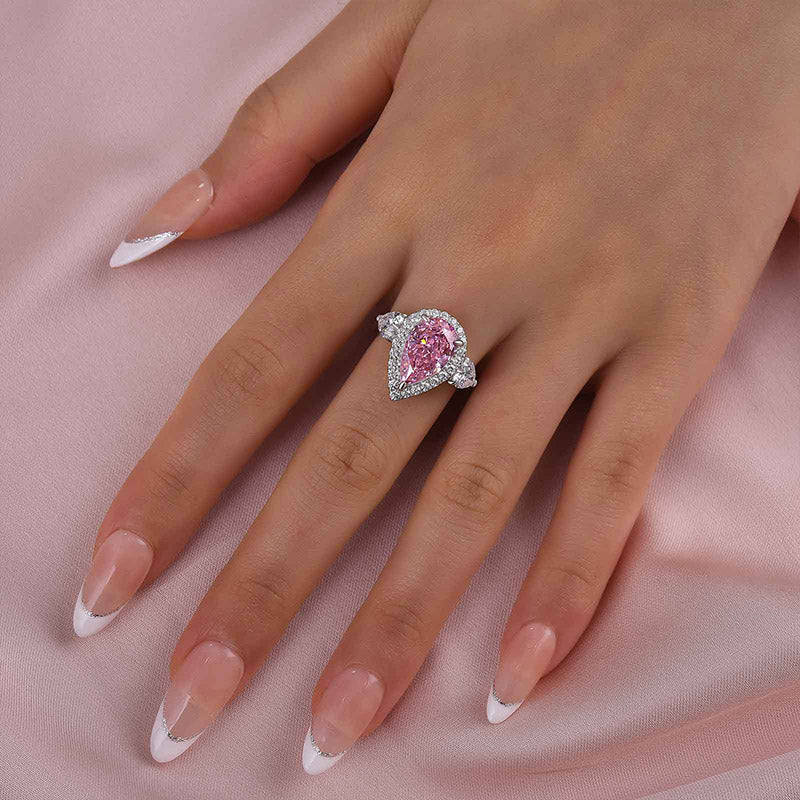 Ahabobo Beautiful Pear Cut Pink Sapphire Three Stone Engagement Ring