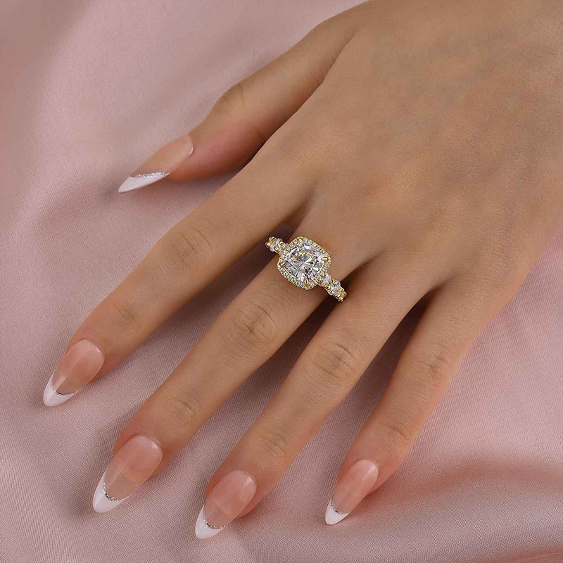 Ahabobo Vintage Halo Cushion Cut Engagement Ring For Women