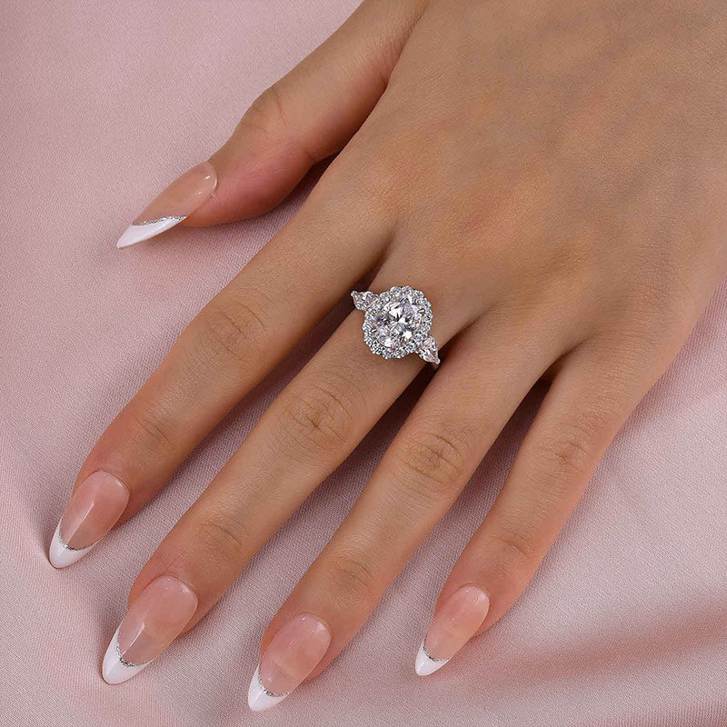 Ahabobo Timeless Halo Oval Cut Engagement Ring For Women