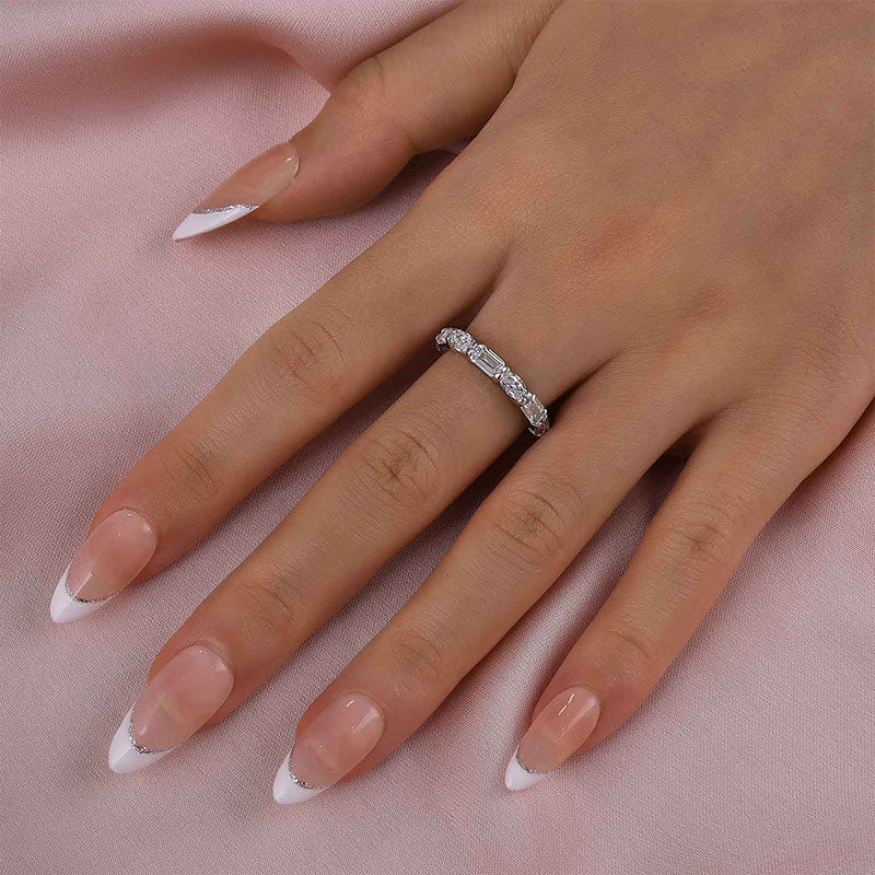 Ahabobo Chic Emerald Cut & Oval Cut Eternity Wedding Band for Women