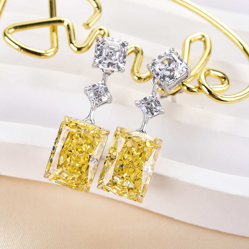 6.5Ct Elegant Radiant Cut Yellow Sapphire Women's Earrings In Sterling Silver