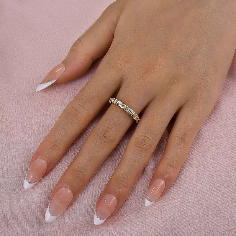 Ahabobo Chic Emerald Cut & Oval Cut Eternity Wedding Band for Women