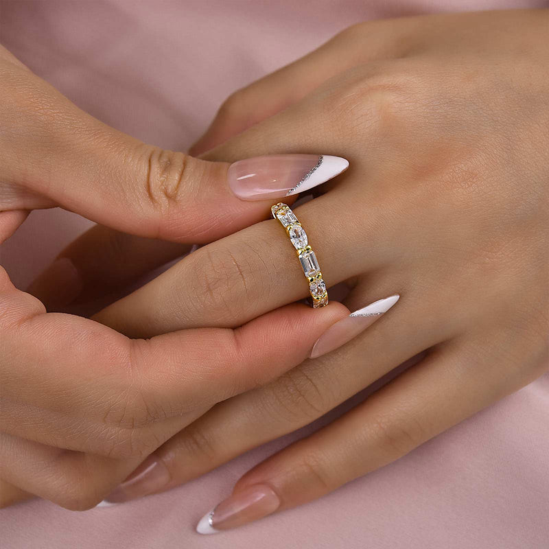Ahabobo Chic Emerald Cut & Oval Cut Eternity Wedding Band for Women