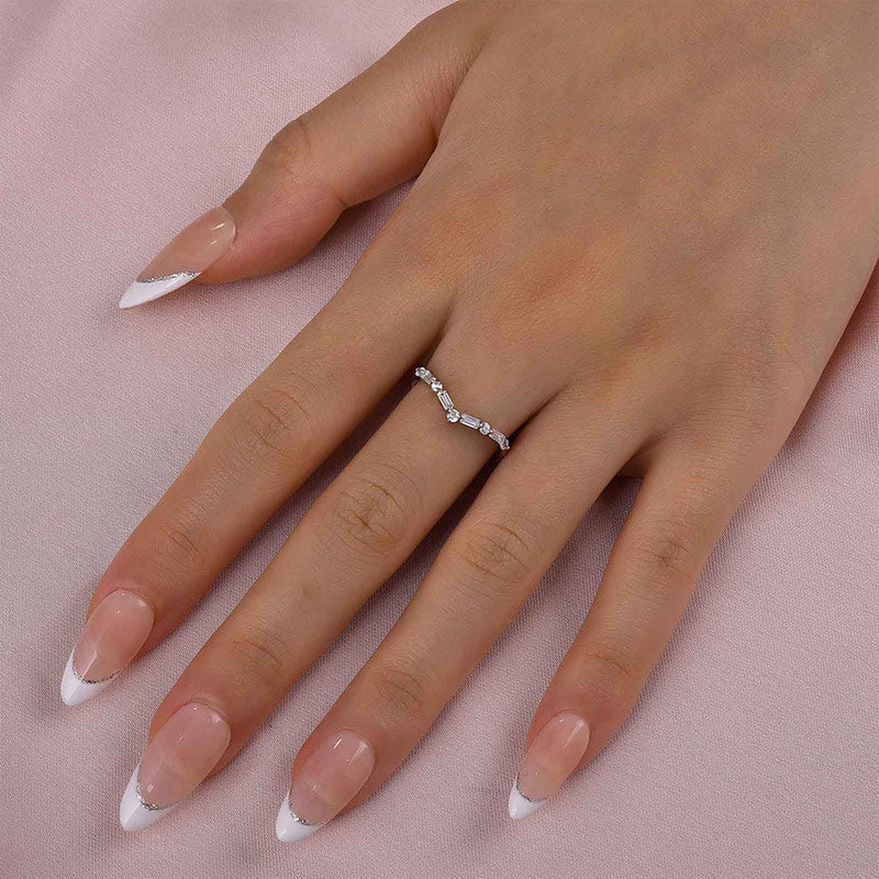 Ahabobo Exclusive V-shaped Design Half Eternity Wedding Band