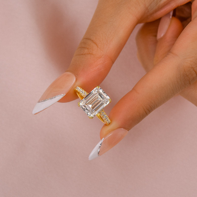 Ahabobo Moissanite 4.5 Carat Emerald Cut Engagement Ring For Women