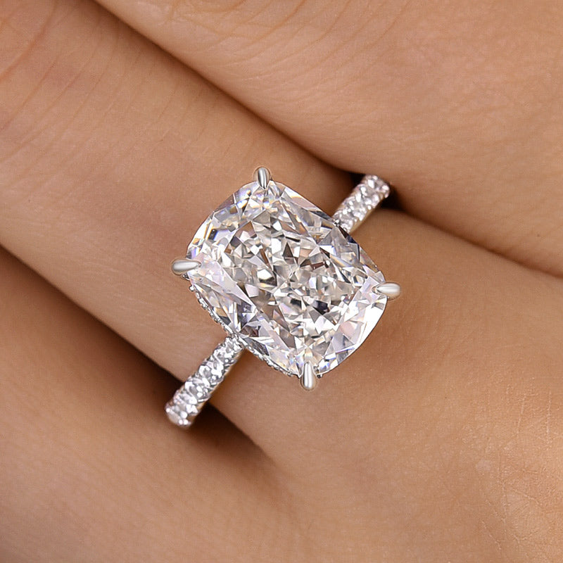 Bright Crushed Ice Cushion Cut Engagement Ring For Women In Sterling Silver