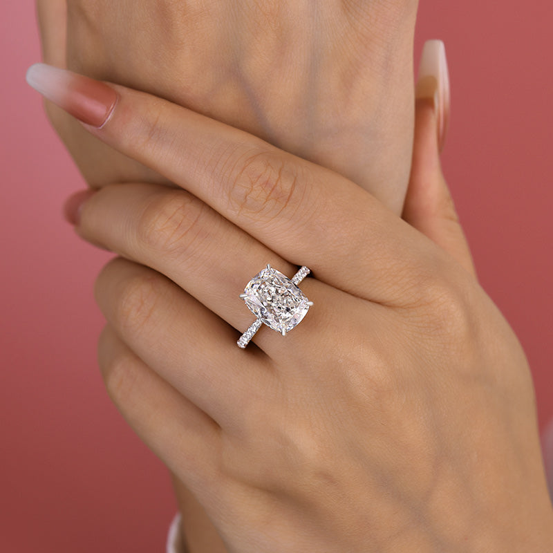 Bright Crushed Ice Cushion Cut Engagement Ring For Women In Sterling Silver